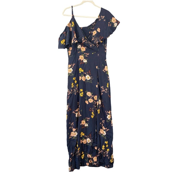 Nordstrom Sanctuary Maxi Dress Small Navy Blue Floral Off Shoulder Slit - Picture 2 of 11